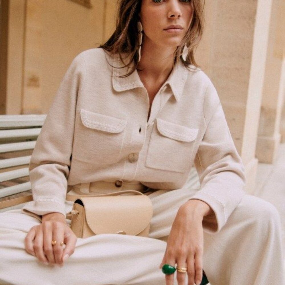 SEZANE - Betty Beige Crochet Cardigan - Size S